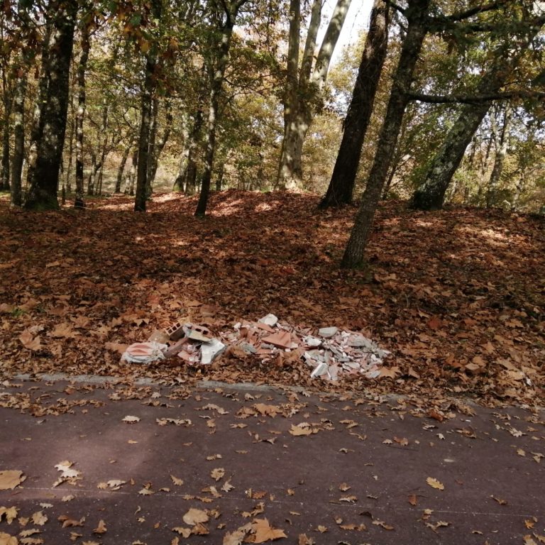 La policía local investiga un vertido ilegal de desechos de obra en el parque municipal